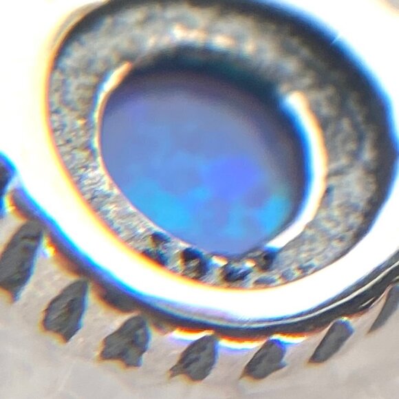 Sterling Silver 925 Dainty Round Blue Lab Created Opal Chain Band Ring Sz 7.25 - Picture 12 of 16